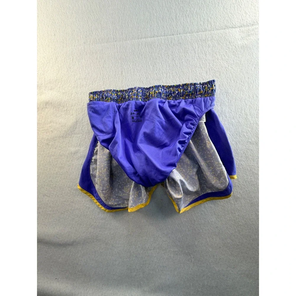 Nike Dri-FIT Tempo Running Shorts Purple Yellow Splatter Print Womens Small